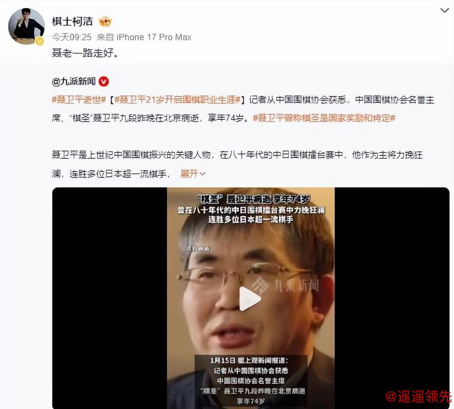 中国围棋协会发布讣告：棋圣聂卫平病逝享年74岁